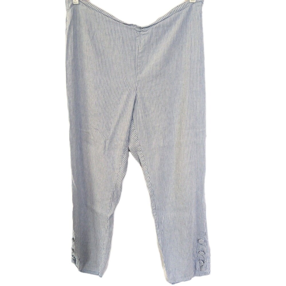 J Jill Womens Linen Stretch Crop Capri Pants sz XL Blue Stripe Fairy Whimsy